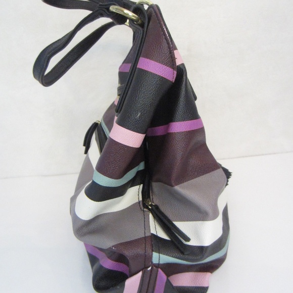 Liz Claiborne Multicolor Striped Double Strapped Gold Accent 3 Compartment Purse - Picture 5 of 12